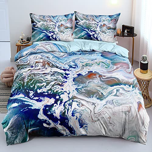DXHOME Bettwäsche 200x220 Marmor 3D Blau Weiß Modern Bettwäsche Flauschige Weiche Komfort Premium Mikrofaser Bettwäsche 3 teilig für Jungen Mädchen mit Reißverschluss und 2 Kissenbezüge 80x80 cm