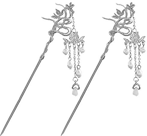 LALAFINA 2st Haarnadel Chinesischer Haarschmuck Perlen Für Haare Japanische Haarpflege Haarstäbchen Für Langes Haar Haarknotenhalter Haarstock Lange Quasten Blumenhaar Fräulein Legierung