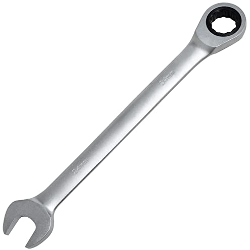 AERZETIX - C64795 - Clé plate mixte métrique 24x330 mm vers clé à cliquet - fourche et anneau/oeil 12 pans - manche droite - en acier CR-V - couleur argent - serrage/assemblage/desserage