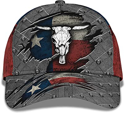 Damen Herren Distressed Basecap Longhorn-Kuh-Schädel In Der Flagge Trucker Kappe Verstellbar Outdoor Hut Vintage Hip-Hop-Hut Für Angeln Laufen Wander