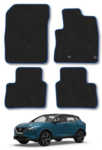 Nissan Qashqai (2021+) [Mild Hybrid] Carpet Car Mats | Blue Edge Trim Tailored Fit Floor Mats Full Coverage Protection Accessories Easy Clean Anti Slip Made in the UK