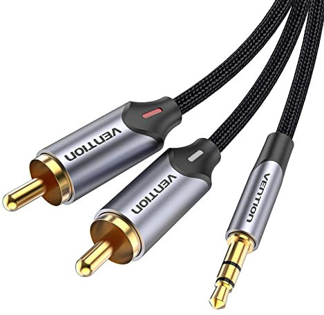 VENTION Jack 3,5mm Macho a 2RCA Macho Cable Splitter Audio Y Nylon Trenzado Estéreo Cable,para Móvil, Tablet, PC, iPod, Amplificador, Altavoz, TV, DVD (1,5M)