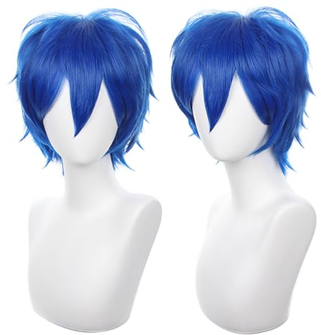 COSPLAZA Blau Cosplay Perücke Kurz Stachelig Flauschig Hitzebeständig Geschichtetes Synthetisches Haar Männer Frauen Halloween Party Perücke