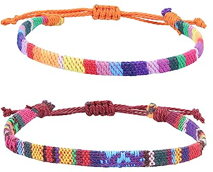 AAED 2 Pièces Boho Ethno Bracelets De Cheville Surfeur Cheville Femmes Et Hommes Coloré Iwaterproof Cheville En Tissu Réglable En Taille, Accessoires De Festival De Plage Faits à La Main