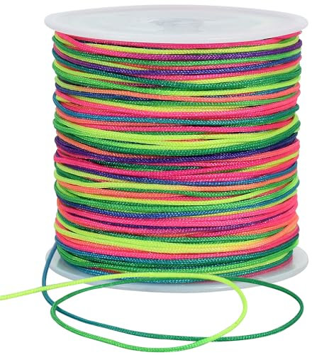 TONIFUL 1mm x 100 Yards Rainbow Nylon Cord Satin String for Bracelet Jewelry Making Rattail Macrame Waxed Trim Cord Necklace Bulk Beading Thread Kumihimo Chinese Knot Craft