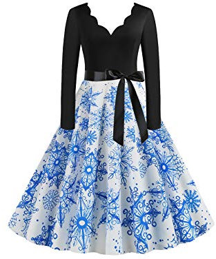 EFOFEI Damen Vintage Retro Rockabilly Kleider Hepburn Stil Cocktailkleider 1950er Vintage Retro Brautjungfernkleid Blau L