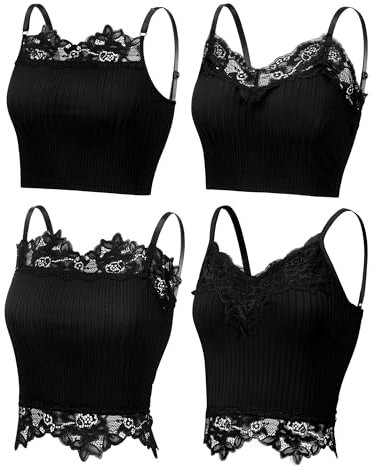 Bencailor 4 Stück Damen Spitzen Crop Top Sommer Camisole Tank Tops mit Verstellbarer Spaghettiträger Tank Top Oberteile(M)