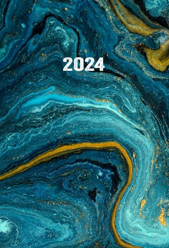 Kalender 2024 A6: 160 Seiten I 1 Woche auf 2 Seiten I Marmoroptik Türkis I Mehr als nur ein Kalender: Dein täglicher Boost für Produktivität und Inspiration!