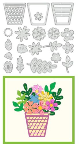BENECREAT Stanzformen Für Topfblumen, Pflanzentopf-Schablonen Blattzweig Dekorative Prägeschablonen Für Scrapbooking, Fotoalbum, Grußkartenherstellung, 0.8 mm Dick