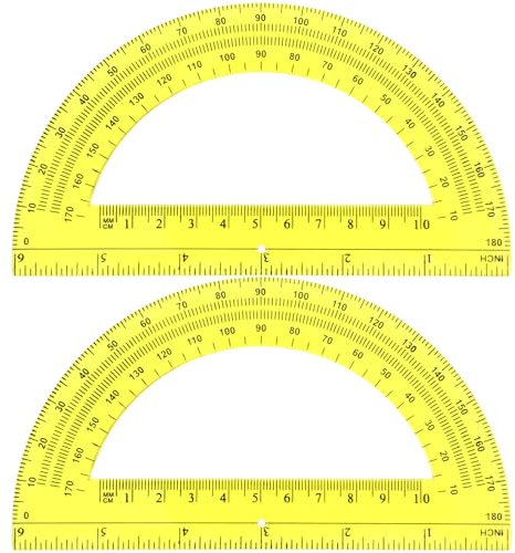 EBOOT Plastic Protractor Math Protractors 180 Degrees, 6 Inch, Pack of 2 (Yellow)