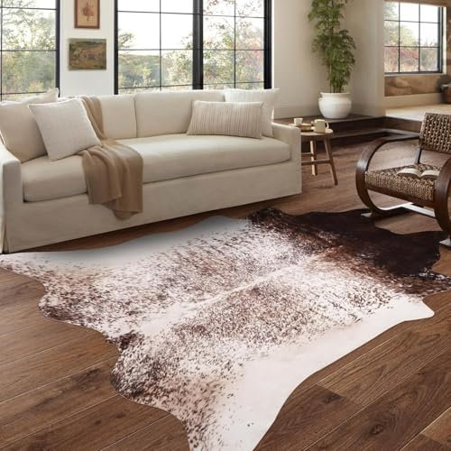 Rindsleder-Teppich, 1,9 x 2,3 m, Kuhfell-Teppich, schwarz, große Fläche, Western-Teppiche für Schlafzimmer, Wohnzimmer, Esszimmer, Dekoration, Tierdruck, Rindsleder, Teppiche für westliche