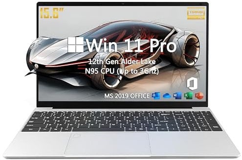 Amita 15.6 Laptop,12th Gen N95(Up to 3.4Ghz), DDR4 16G RAM, 1TB NVME SSD,Windows 11&Office 2019,Fingerprint Lock,Portable Notebook PC with Backlit KB,Silver(16+1TB)