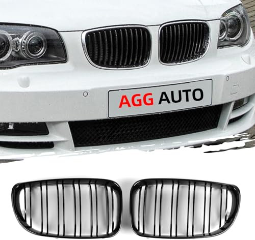 AggAuto Glänzend Schwarz Kühlergrill, Front Nieren 6-Doppelstab für BMW Serie 1, E81/E82/E87/E88, 2008-2011