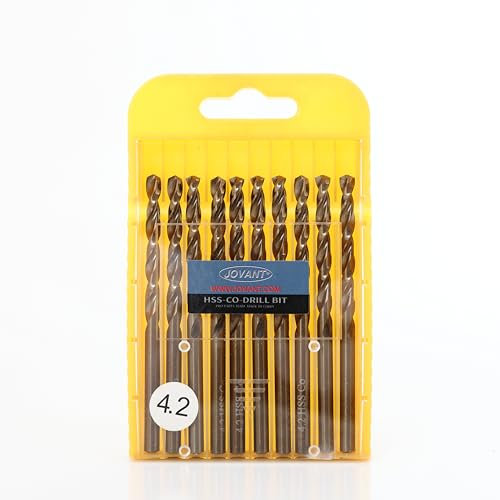 JOVANT Lot de 10 forets en cobalt M35 HSS haute vitesse pour perceuse/visseuse en acier inoxydable 4,2 mm