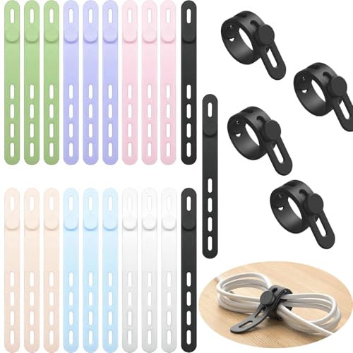 SZFUDIGO kabel organizer,21 Stück wiederverwendbare Silikon Kabelbinder cable ties ladekabel organizer,kabelorganizer 7 Farben