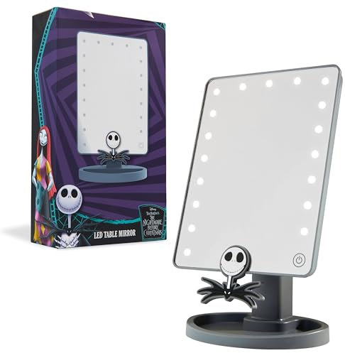 Disney The Nightmare Before Christmas - Specchio da tavolo a LED con vassoio portagioie, colore: Grigio
