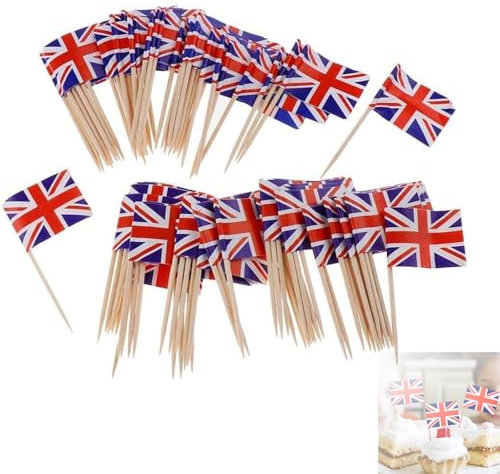 Bandera de Palillo de Cóctel,Bandera de Palillos de Dientes Reino Unido,100 Piezas Palillos Bandera de Reino Unido,Sándwich Bandera de Palillos de Dientes,Mini Bandera para Fiesta Pastel Sándwiches