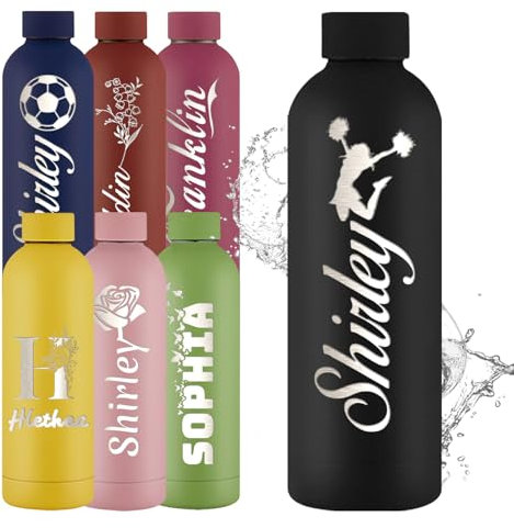 YoLLiEE Borraccia Personalizzata con Nome 500ml Borracce Personalizzate Acciaio Inox Inciso Tazza d'acqua Sportiva Isolata