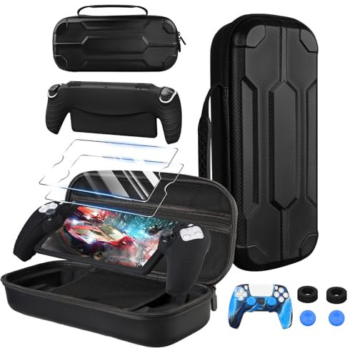 Vaomon Tasche Zubehör für Playstation Portal, Komplettschutzpaket für PS Portal, Displayschutz aus Glas, Schwarzer Hülle, Tragbarer Hartschalen-Reisetasche für PSP Remote Player