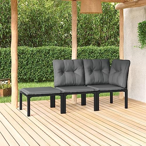 KATERYY 3-TLG. Garten-Lounge-Set Schwarz und Grau Poly Rattan,Stylisches LoungeSet für den Garten: Entspannung und Komfort im Freien