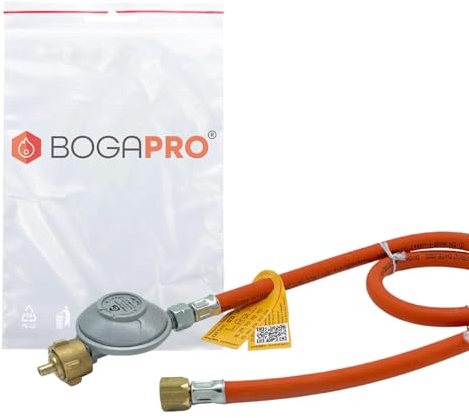BOGAPRO USA BBQ Gasgrill Adapter Set mit 30 mbar Regler, 1m Gasschlauch für den Anschluss amerikanischer Gasgrills an deutsche Propangasflaschen, Polybeutel