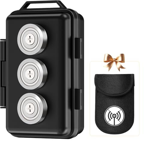 Magnetic Key Box Under Car Hide a Key with Magnetic Car Key Holder Waterproof Magnetic Key Hider Car Key Case for Outdoor Travel with Faraday Bag Magnet Key Holder Hider for Car Key Storage Box Black