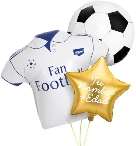 OH YEAH Personalisierbares Fußballballon-Set, Folienballon, goldener Stern + Folienballon, Fußballtrikot + Folienballon, personalisierbarer Namen, geeignet für Helium, personalisierter Ballon, wählen