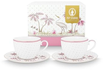 Pip Studio Jolie Dots Gold Pink Tasse mit Untertasse 280ml Set2