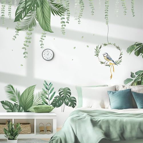 KAIRNE Dschungel Wandtattoo Hängende Grün Pflanzen Vogel Schlafzimmer Natur