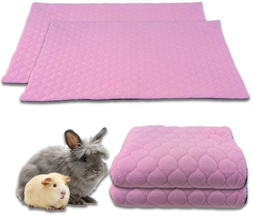 NEO SOLVO Lot de 2 Tapis Litière Polaire pour Cochon d'Inde et Lapin - Absorbant et Imperméable - Lavable - Cage et Enclos - 105 x 105 cm - Rose