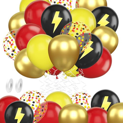 Luftballons Rot Schwarz Gelb Gold Ballons 50 Stück Blitz Konfetti Luftballons Rote Gelbe Blitz für Disco Blitzparty, Abschluss, Geburtstag