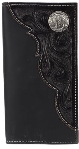 American Bison TOOLED Side Rodeo Geldbörse mit Conchos - Ölzug - Langlebig, stilvoll & RFID-geschützt, Schwarz, Buffalo Nikle