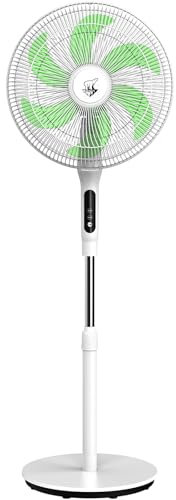 Artebeads Ventilador de pie con mando a distancia DC 50 W, ventilador de pie silencioso de 16 pulgadas (40 cm), 3 velocidades regulables, oscilación de 90°, altura regulable de 105 a 130 cm.