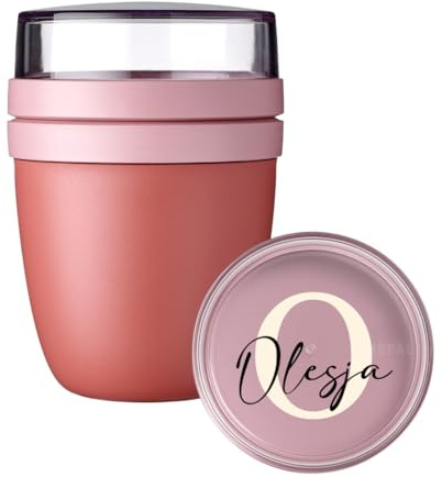 Mepal Gobelet à céréales personnalisable - Motif ellipse - Avec nom - Lettre Initiale colorée - Petit rouge