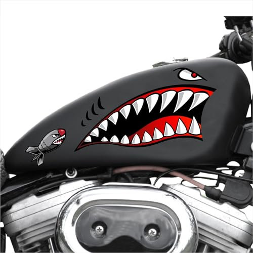 Decalart Set mit 4 Aufklebern für Motorradhelm, Auto, Tank, Koffer, Chopper, Bobber, Zähne, Hai, Shark, funny Augen, schöne Aufkleber L125