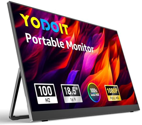 Yodoit Portable Monitor for Laptop, 100Hz 18.5 FHD 1080P IPS Screen Display with USB Type C Port and Speakers, Compatible with PC, MacBook, Xbox