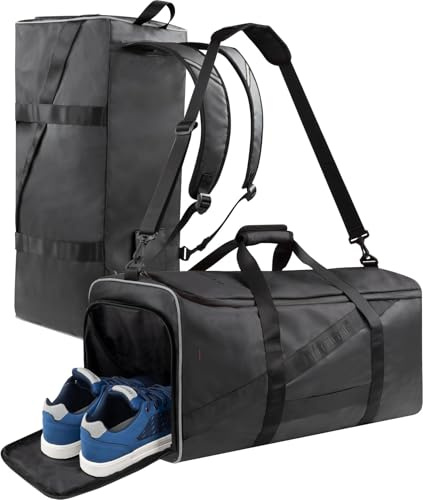 Reisetasche Sporttasche 58 90 oder 120 Liter mit Rucksack-Funktion faltbar mit separatem Nassfach Schuhfach - großer Weekender Farbe 120 Liter Schwarz