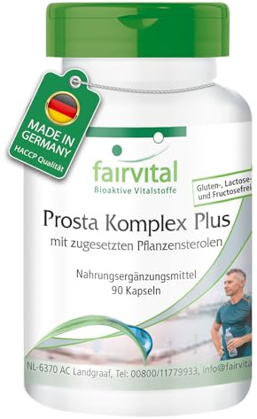 fairvital Prosta Komplex Plus, 90 Kapseln, mit Selen, Zink, Sägepalme, Pflanzensterole, Lycopin, qualitätsgeprüft und hochdosiert, 100% vegan, Made in Germany
