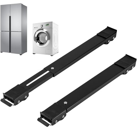 YORKING 2PCS Appliance Rollers Adjustable Furniture Moving Roller Wheels Universal Easy Move Heavy Duty Washing Machine Rollers Portable Washer Dryer Fridge Mobile Rolling Base (Black)