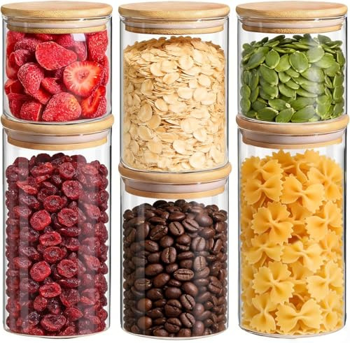 ComSaf Glasbehälter Vorratsgläser mit Deckel 600/950/1400 ml, 6er Set | Vorratsdosen, Mehl, Zucker, Müsli, Backzutaten, Küchenregal, tägliche Vorratsorganisation