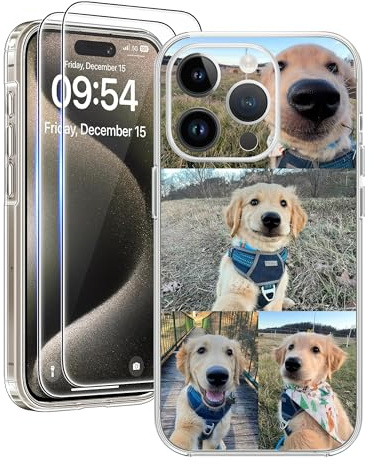 Cliffora Individuelle Handyhülle, 4 Fotos, transparent, TPU, weich, personalisierbar, Bild-Foto-Hülle mit 2 Displayschutzfolien für iPhone 17, 16, 15, 14, 13, 12, 11, Pro Max, XS Plus, SE, Geschenk