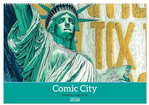 Comic City (Wandkalender 2026 DIN A2 quer), CALVENDO Monatskalender: Internationale Städte im Comic Style (CALVENDO Kunst)