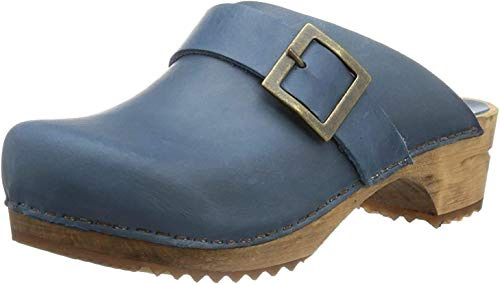 Sanita Urban Offener Clog | Original handgemacht | Leder-Holzclogs für Damen | Blau | EU 42