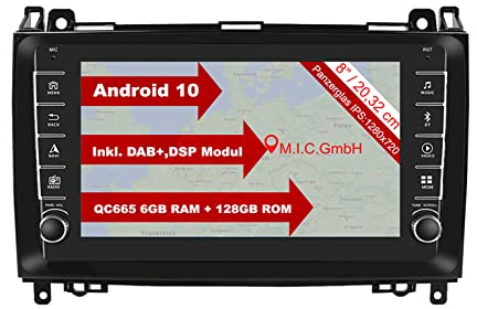 M.I.C. AB8 Android 13 Autoradio mit navi Qualcomm Snapdragon 665 6G+128G Ersatz für Mercedes Benz A-Klasse W169 B-Klasse W245 Viano Vito W639 Sprinter VW Crafter : SIM DAB+ BT 5.0 8 IPS Panzerglas