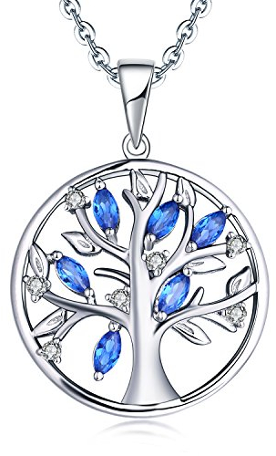 JO WISDOM Halskette Baum Des Lebens,Kette anhaenger silber 925 baum des lebens Familie 3A Zirconia September Geburtsstein Saphirfarbe,Damen Schmuck