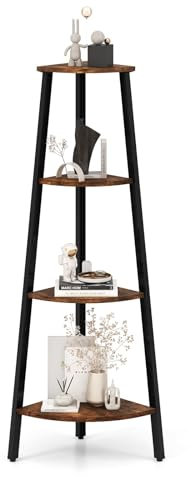 COSTWAY 4-Tier Industrial Corner Ladder Shelf, Freestanding Bookshelf Display Rack with Anti-tipping Kit, Multipurpose Plant Stand for Home Office Living Room Bedroom