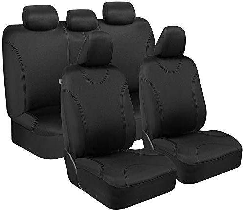 BDK UltraSleek Sitzbezüge für Autos, SUVs, LKWs und Transporter, 2-farbig, passendes Set mit 5 Kopfstützenbezügen, Polyester, universelle Passform, Schwarz