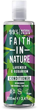 Faith In Nature 100ml Travel Size Lavender & Geranium Conditioner, Nourishing, Vegan & Cruelty Free, No SLS or Parabens, For Normal to Dry Hair
