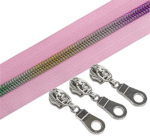 YaHoGa 9 m Regenbogen endlos Reißverschluss Meterware Pink reissverschluss 6mm-Spirale + 25 Nonlock-Zipper (Regenbogen Pink)
