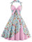 IWEMEK Femmes Vintage Retro Robe Trapèze Rockabilly à Fleurs Années 1950 50 60 Audrey Hepburn Style Dos Nu Encolure Coeur Robe de Cocktail Soirée Fête L'été Habillée Robes Rose Clair Floral 4XL